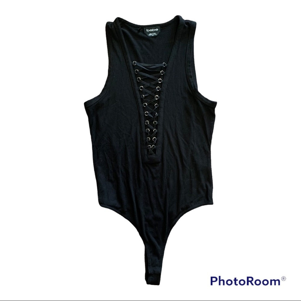 Bebe Black Lace Up Bodysuit Size small